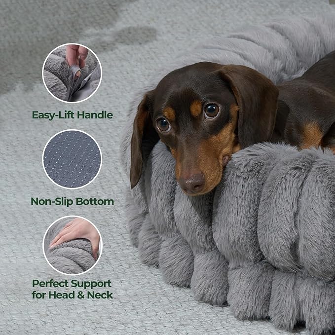 BALANCE Luxury Donut Dog Bed, 24 Inches Round Dog Beds for Small Dogs Washable, Orthopedic Calming Pet Bed for Puppy and Cats with Anti-Slip Bottom (Gray)