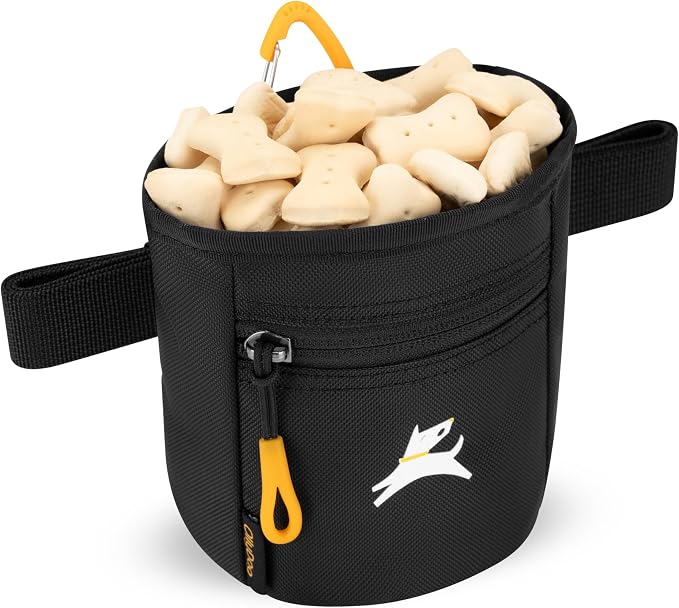 Goodie Treat Bag, Dog Treat Training Pouch | Magnetic Closure | 3 Ways to Wear | Hands-Free Waist Belt | Water-Resistant Recycled Vegan Fabric (Raven S'25)