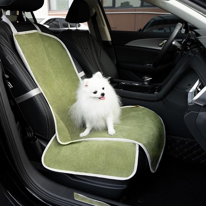 FUNNY FUZZY Dog Car Seat Cover for Front Seat, Dog Seat Cove Waterproof, Scratchproof Non-Slip Car Seat Protector, Universal Fit Most Cars, SUVs, Trucks, Green