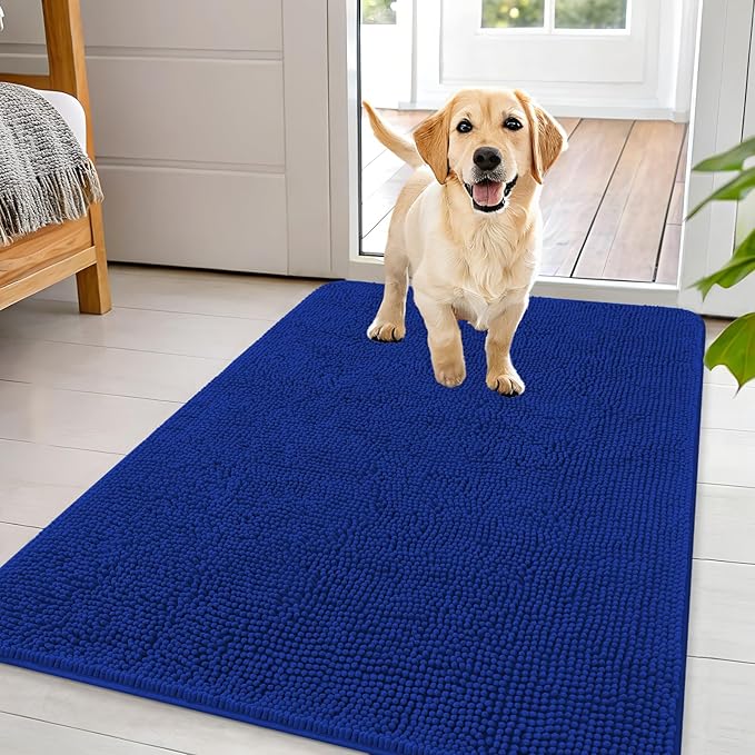 OLANLY Dog Door Mat for Muddy Paws 44x32, Super Absorbent Chenille Mud Mat | Royal Blue, Absorbs Moisture and Dirt, Non-Slip Machine Washable Doormat, Quick-Drying Indoor Entryway Floor Carpet for Dogs