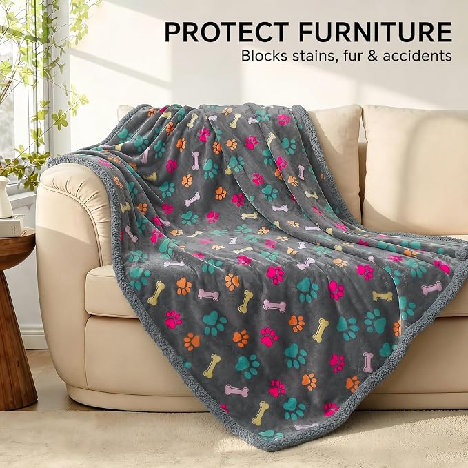 Luciphia Waterproof Pet Blankets for Couch Sofa Bed Cover Cat Liquid Pee Proof Washable Soft Fluffy Large Dog Blanket Reversible Furniture Protection Puppy Grey Bone Thicken X-Large（85" x 57"）