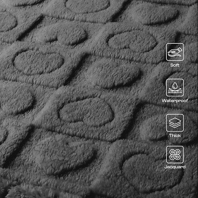 Luciphia Waterproof Dog Blanket for Medium Large Dogs Washable Bed Couch Protector Soft Fluffy 3D Heart Jacquard Pet Blanket with Sherpa Fleece Cozy Calming Throw Blankets, Grey 65x57 inch