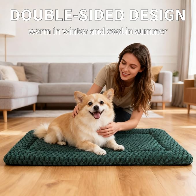 Dog Bed Mat,Reversible & Ultra Soft Kennel Pad-Machine Washable Pet Bed for Dogs & Cats-All-Weather Crate Liner for Crates,Carriers & Travel (Dark Green, 30" L x 20" W x 1.5" Th)