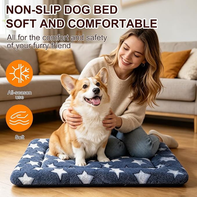 Dog Bed Mat, Reversible Crate Pad & Cute Dog Bed - Machine Washable Kennel Mat with Ultra Soft for Medium Dogs