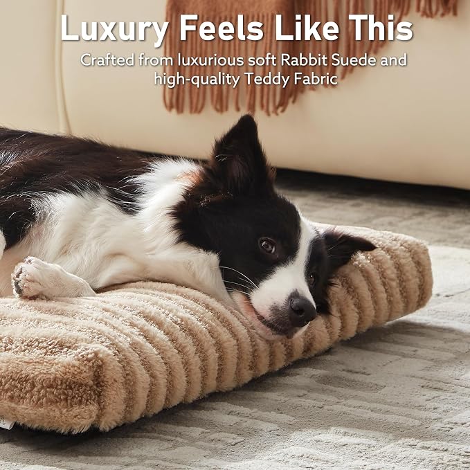 FURTIME Washable Dog Bed Large Sized Dogs, Deluxe Medium Dog Crate Beds | Comfy Fluffy Kennel Pad Anti-Slip Pet Sleeping Mat, Machine Washable Dogs Pillow, 35"x23"x3.5", Brown