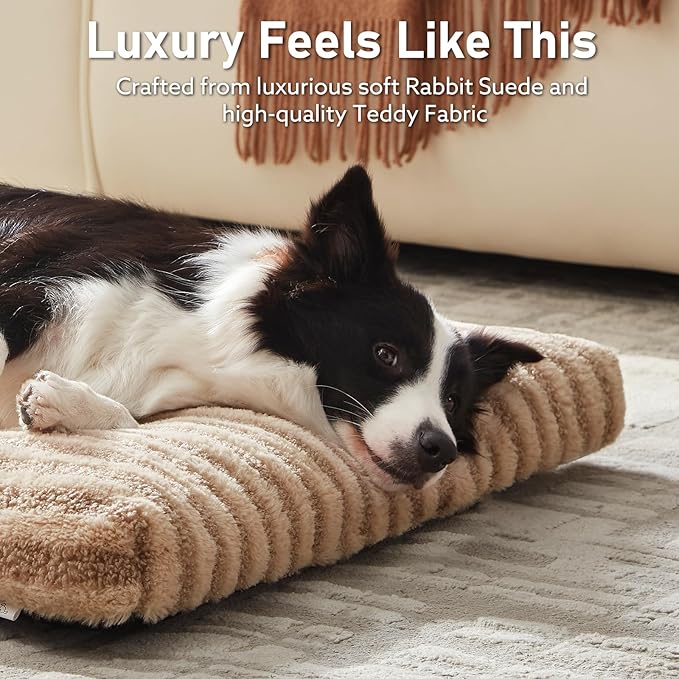 FURTIME Washable XXL Dog Bed for Extra Large Dogs, Giant Dog Crate Beds | Comfy Fluffy Kennel Pad Anti-Slip Pet Sleeping Mat, Machine Washable Dogs Pillow, 47"x29"x4", Brown