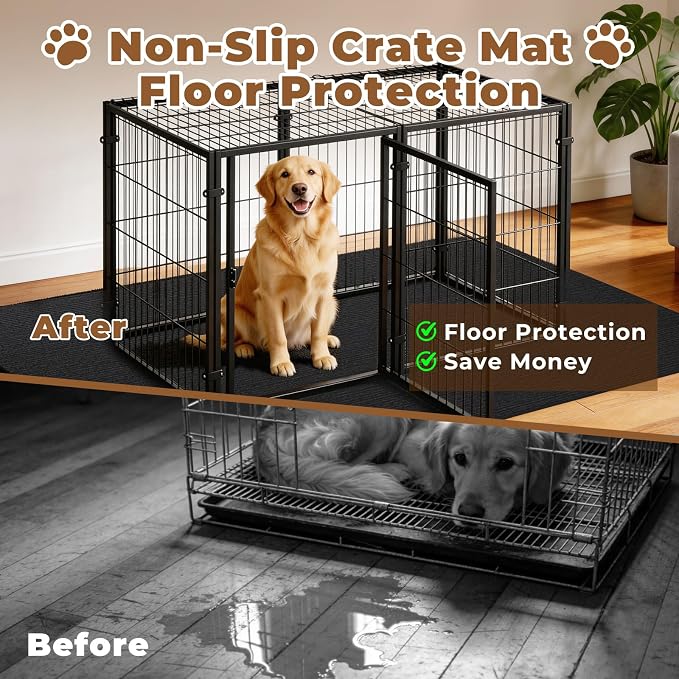 Dog Crate Mat, 32 in X 50 in Dog Playpen Mat Kennel Mat | Waterproof Non-Slip Reusable Washable Floor Protector Extra Large cages Puppy Pee Pad for Under Dogs Crate Black