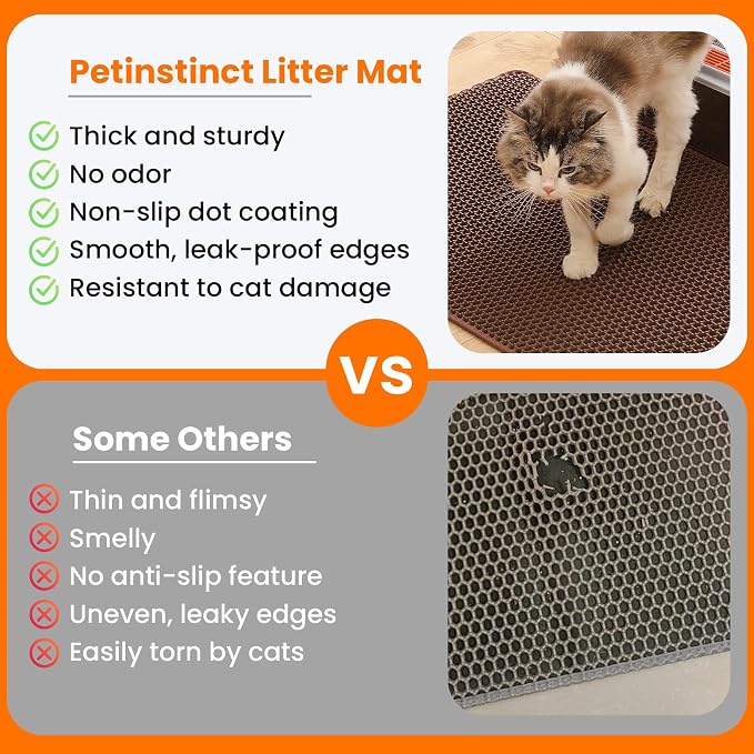 Cat Litter Mat, Double Layer Honeycomb Litter Box Mat | 24x18”, Efficient Litter Trapping, Easy to Clean, Waterproof, Non-Slip, Soft on Paws, Scratch Resistant, Brown, Large