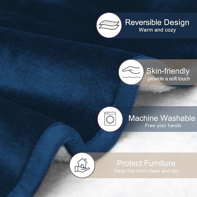 gogobunny Waterproof Bed Blanket, Reversible Sherpa Fleece Throw Blanket for Dog Puppy Cat, Furniture Cover Protects Bed Couch Sofa from Liquid Pee and Pet Fur (Navy Blue, 25x35 inches)
