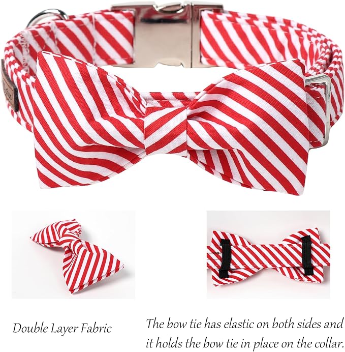Lionet Paws Christmas Dog Collar with Bowtie Durable Adjustable Handmade Comfortable Bow Tie Dog Collar Cat Collar with Metal Buckle for Medium Dogs,Party,Festival,Holiday Style,Neck 13.5-22in