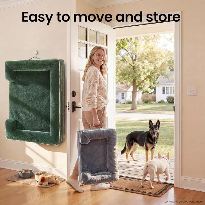 OhGeni Orthopedic Dog Bed Couch Big Cat Sofa for Extra Large Sized Pets with Memory Foam, Machine-Washable Waterproof Removable Cover, Soft Comfortable Fabric, 44-inch (Green)