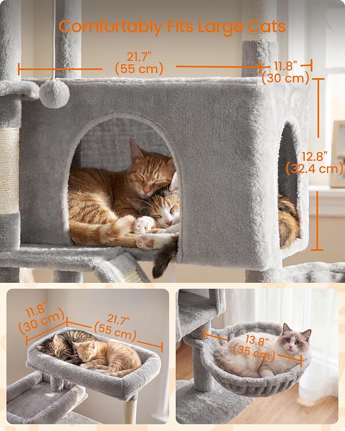 Feandrea Large Cat Tree, 81.1" Tall Sturdy Cat Tower for Indoor, Dove Gray | Sturdy Tall Climbing Tower, Multi-Level Condo for Indoor Cats, Dove Gray, CLAWFY Collection UPCT021G101
