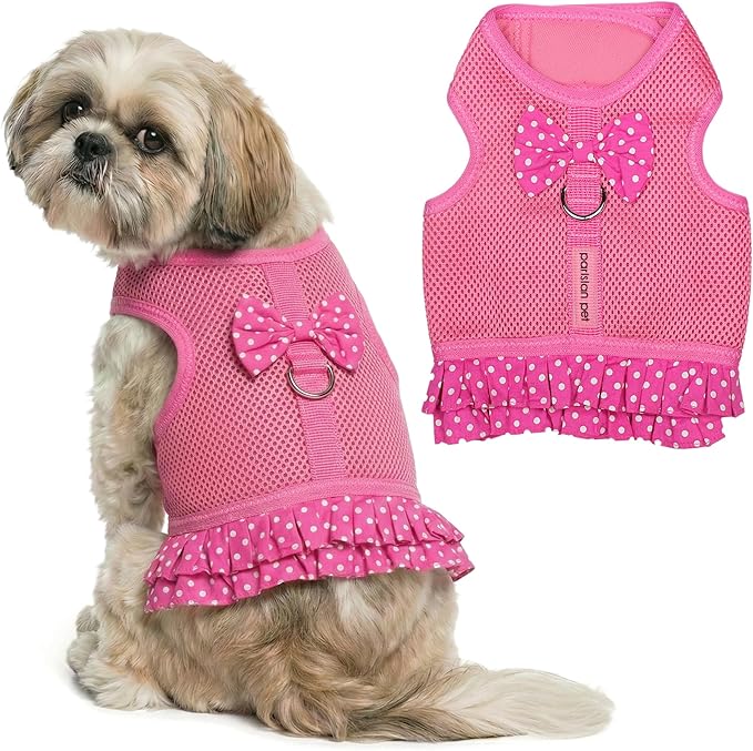 Parisian Pet Step in Dog Harness - 100% Mesh Fabric Pink Girl Dog Harnesses - Soft Fully Padded, No Pull Dog Vest Harness Dress - Puppy Harness - Dog Harness Medium Sized Dog - M