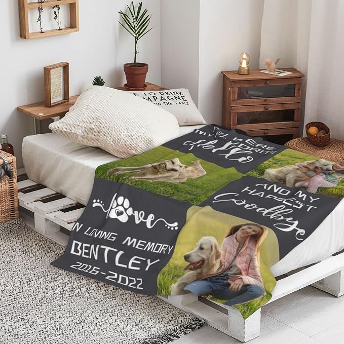 D-Story in Loving Memory of Loss Dog, Custom Sympathy Blanket with Dogs Pictures and Name,Personalized Dog Sympathy Remembrance Gift for Kids and a Grieving Pet Owner (Made in USA)