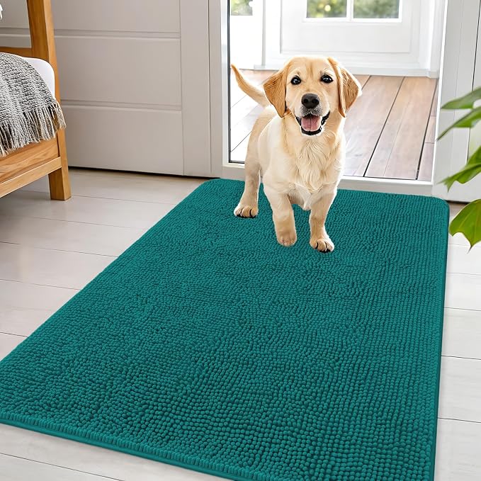 OLANLY Dog Door Mat for Muddy Paws 44x32, Super Absorbent Chenille Mud Mat | Lake Blue, Absorbs Moisture and Dirt, Non-Slip Machine Washable Doormat, Quick-Drying Indoor Entryway Floor Carpet for Dogs