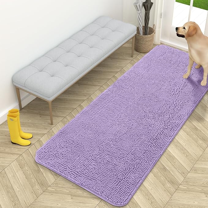 OLANLY Dog Door Mat for Muddy Paws 59x24, Super Absorbent Chenille Mud Mat | Lavender, Absorbs Moisture and Dirt, Non-Slip Machine Washable Doormat, Quick-Drying Indoor Entryway Floor Carpet for Dogs