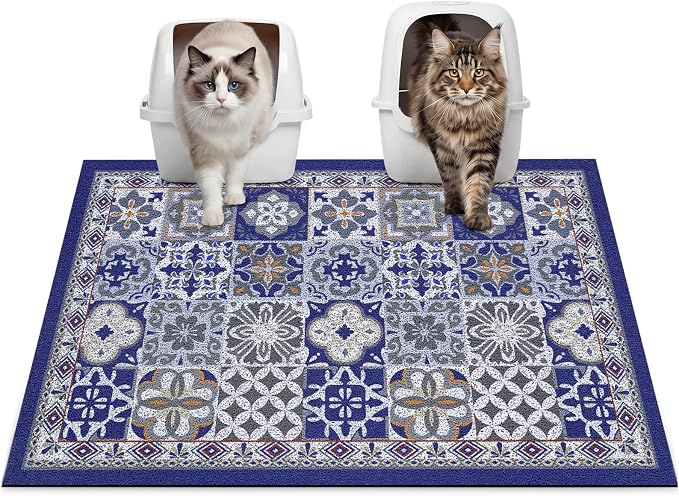 Glittme Cat Litter Mat, 33"x22" Non-Slip Washable Trapping Mat for Cats | Litter Trapping Mat With Thick PVC Coil To Catch Scatter, Soft On Paws And Waterproof Bottom To Protect Floors