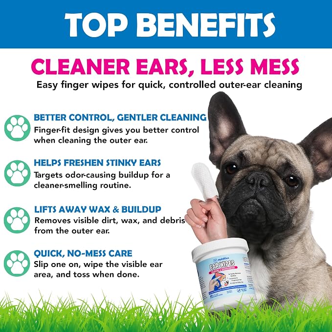 Squishface Ear Wipes – Finger Wipe Dog Ear Itch & Cleaner, 60 Count