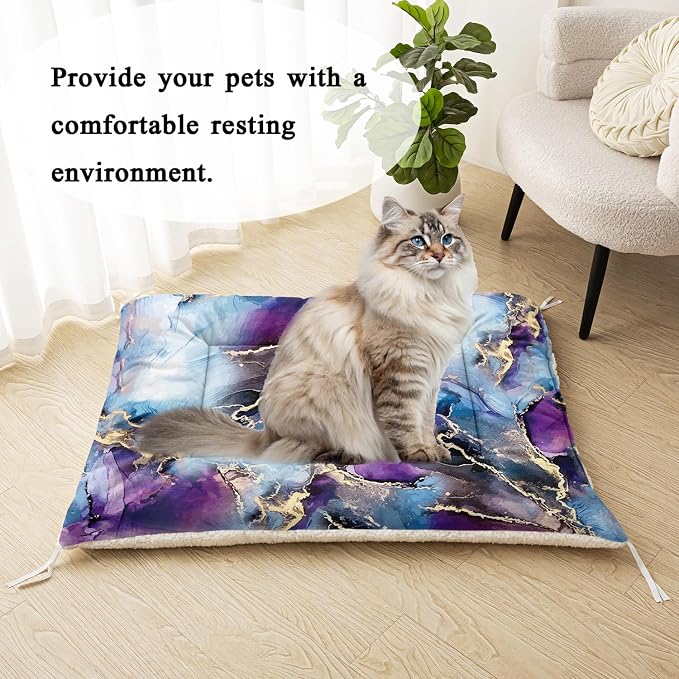 HOSIMA 38L*32W Inch Marble Golden Grain Ink Fluid Print Pet Mat for Under Dog Crate,Blue Fuzzy Washable Pet Crate Pad,Plush Soft Cozy Pad Suitable for Small Dogs Sleeping.