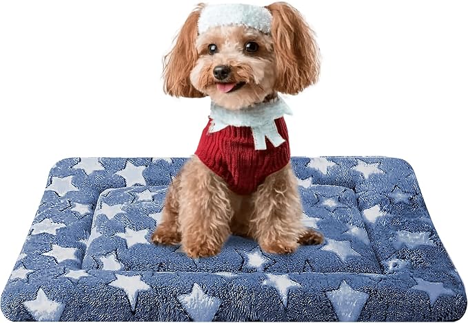 Dog Bed Mat - Dog Crate Pad - Reversible Mat for Pet Comfort - Soft Bed Crate Pads with Dual-Sided Design for All Seasons(Dark Blue Stars, 24" L*18" W*1.5" Th)