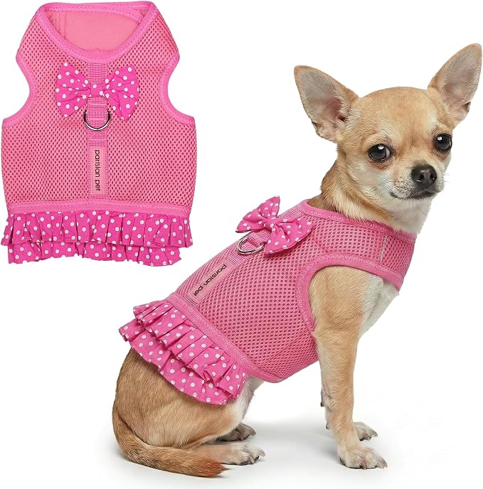 Parisian Pet Step in Dog Harness - 100% Mesh Fabric Pink Girl Dog Harnesses - Soft Fully Padded, No Pull Dog Vest Harness Dress - Puppy Harness - Dog Harness Small Sized Dog - S