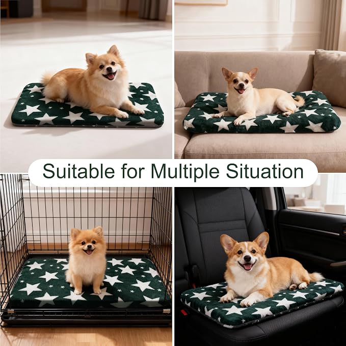 Washable Dog Bed Plush Orthopedic Outdoor Crate Mat with Non-Slip Bottom,Luxe Soft Kennel Pad for Pets, Cozy Cage Cushion & Pet Sleeping Mattress Large Sized,Medium,Small Dogs,24x18 inch,Green