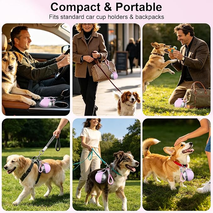 2 in 1 Dog Water Bottle with Bowl, 10oz Stainless Steel Travel Pet Water Dispenser, No-Spill Leak-Proof Design with Silicone Bowl, Compact Pet Drinking Bowl for Puppies Outdoor (Pink)