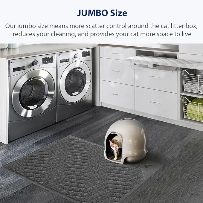 Cat Litter Box Mat(No. 02-2), Kitty Premium PVC Pad, Durable Trapping Rug, Phthalate Free, Urine-Resistant, Scatter Control, XXL 47 x 36, Grey