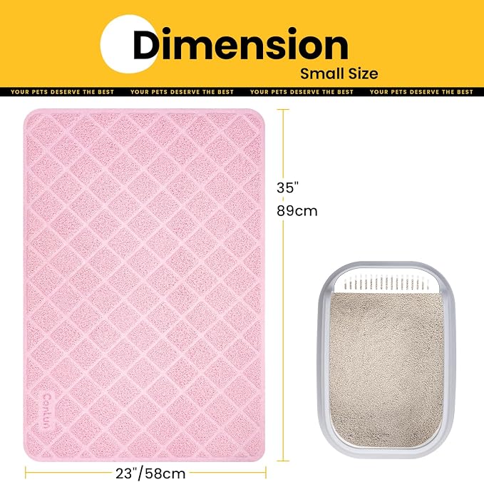 Conlun Cat Litter Mat Litter Trapping Mat, 35" x 23" Premium Durable PVC Grid Mesh with Scatter Control, Non-slip, Less Waste Cat Litter Box Mat, Pink