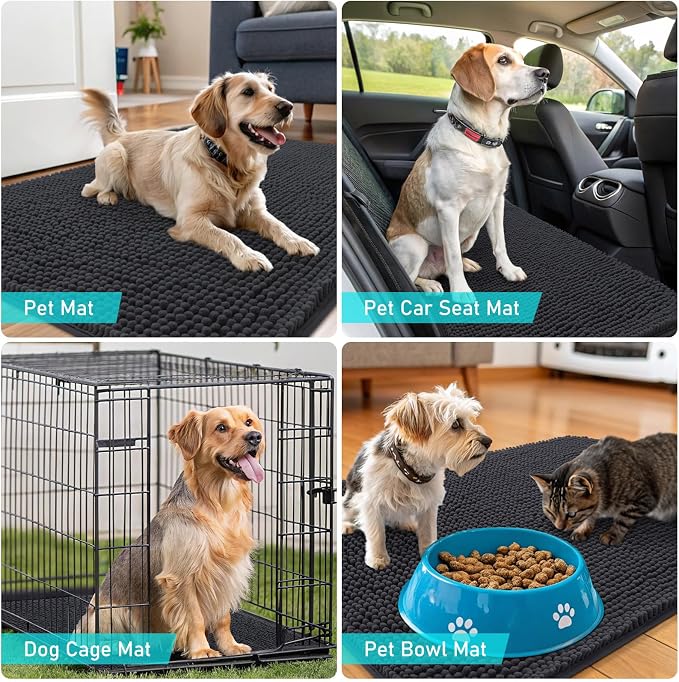 OLANLY Dog Door Mat for Muddy Paws 70x24, Super Absorbent Chenille Mud Mat | Dark Grey, Absorbs Moisture and Dirt, Non-Slip Machine Washable Doormat, Quick-Drying Indoor Entryway Floor Carpet for Dogs