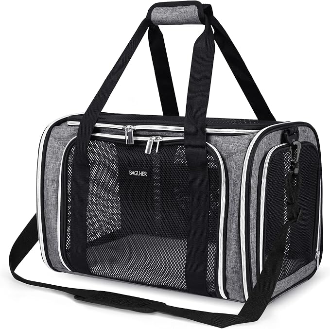 BAGLHER Pet Travel Carrier, Cat Carriers Dog Carrier for Small Medium Cats Dogs Puppies, Airline Approved Small Dog Carrier Soft Sided, Collapsible Puppy Carrier. Grey