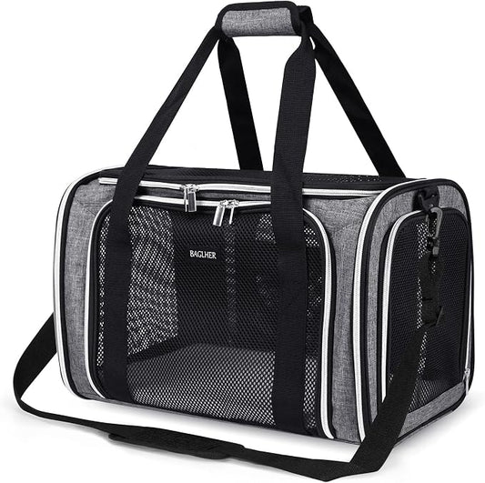 BAGLHER Pet Travel Carrier, Cat Carriers Dog Carrier for Small Medium Cats Dogs Puppies, Airline Approved Small Dog Carrier Soft Sided, Collapsible Puppy Carrier. Grey