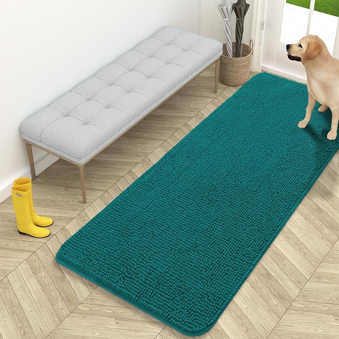 OLANLY Dog Door Mat for Muddy Paws 59x24, Super Absorbent Chenille Mud Mat | Lake Blue, Absorbs Moisture and Dirt, Non-Slip Machine Washable Doormat, Quick-Drying Indoor Entryway Floor Carpet for Dogs