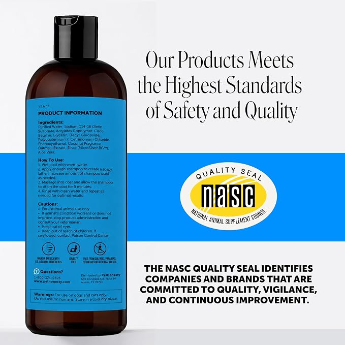 2 in 1 Dog Shampoo and Conditioner - Medicated Cat Shampoo for Itchy Skin Relief, Sensitive Skin Oatmeal Shampoo with Aloe Vera + MicroSilver BG for Hot Spot Treatment, Deodorizing Wash (16oz)