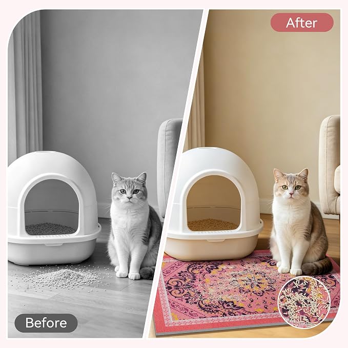 Cat Litter Mat, 40"x30" High-Density PVC Cat Litters Trapping Mat, Waterproof & Non-Slip Backing, Litter Box Catcher, Soft on Kitty Paws, Easy Washable Pet Supplies Pink