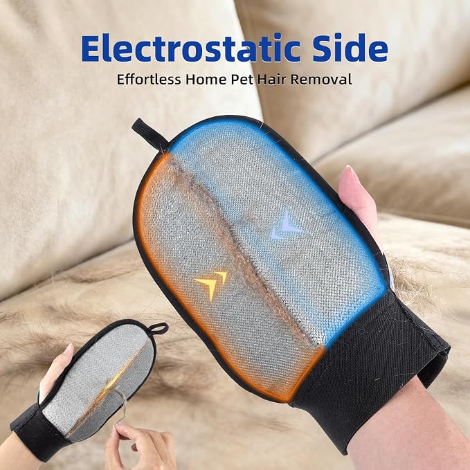 TQRR 2 in 1 Pet Hair Removal Glove for Dog & Cat, Silicone Pet Grooming Gloves, Reusable Magic Pet Hair Brush, Electrostatic Pet Hair Remover Tool for Sofa, Carpets, Furniture, Car Seats, Clothing