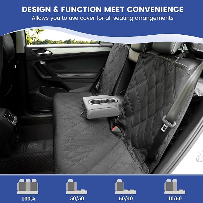ALLANSING XL Back Seat Cover for Full‑Size Trucks Rear Bench, Zippered Center Armrest Opening, Heavy Duty 900D Waterproof Non‑Slip Car Seat Protector for Messy Kids & Drooling Dogs, Easy Clean (Black)