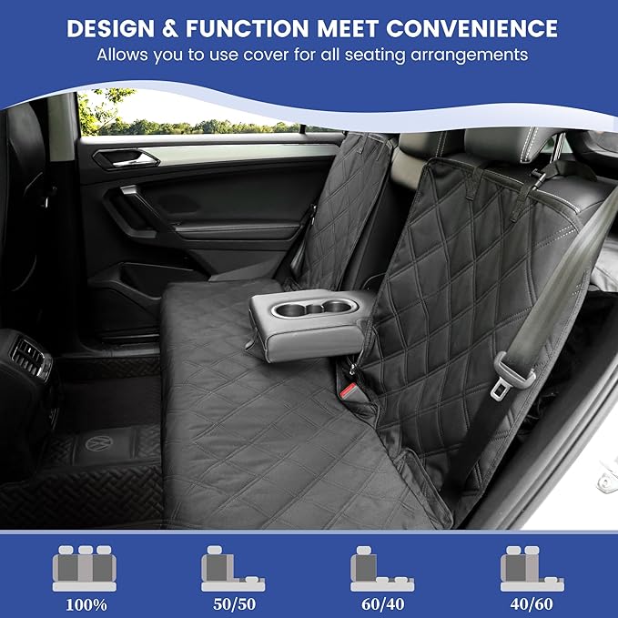 ALLANSING Back Seat Cover for Large SUVs Rear Split Bench - Heavy-Duty 900D Waterproof Non-Slip Car Seat Protector for Messy Kids & Drooling Dogs, Easy Clean(Black)