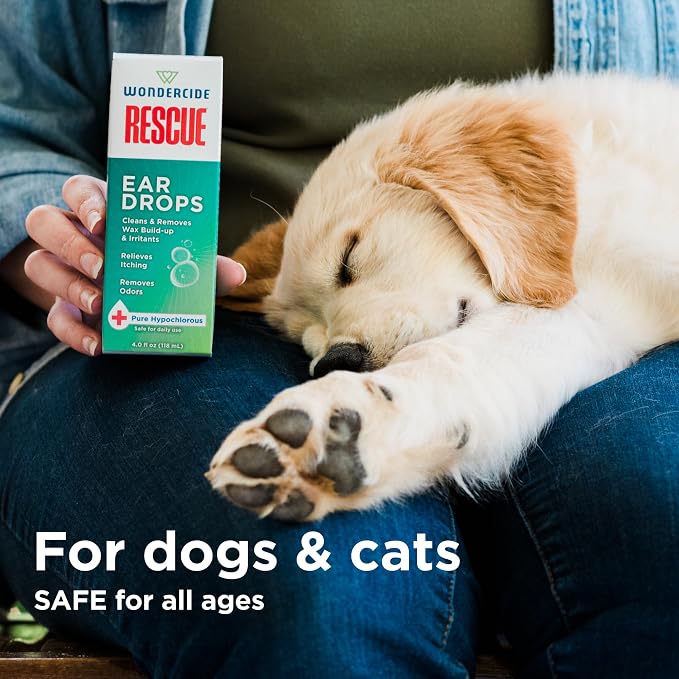 Wondercide Rescue - Ear Drops for Dogs and Cats - 4 oz | Cleans and Removes Wax Build-Up and Irritants for Pets - Relieves Itching and Redness with Pure Hypochlorous