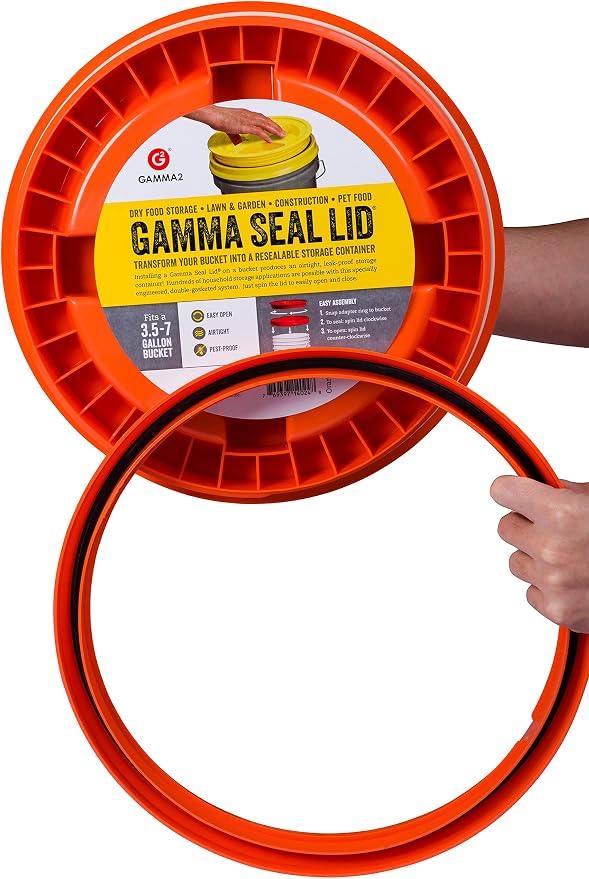 Gamma2 Gamma Seal Lid for Utility Buckets - Fits 3.5, 5, 6 & 7 gallon buckets, Orange, Made in USA (Pack of 12)