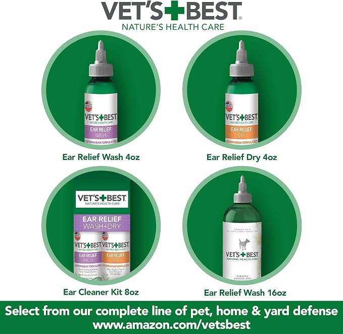 Vet's Best Dry Ear Relief for Dogs, No-Alcohol, for All Dogs, Aloe 4 oz | Fight Dry Ears, Relieve Dry Discomfort & Odors, Supports Healthy Ears, Gentle Daily Cleansing Ear Care for Dogs