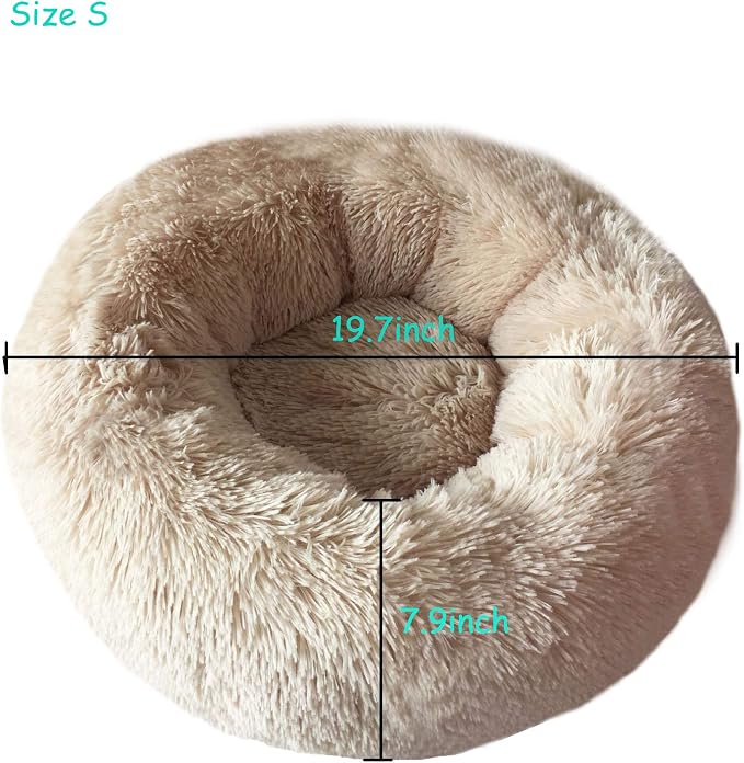 Modern Soft Plush Round Pet Bed for Cats or Small Dogs, Mini Medium Sized Dog Cat Bed Self Warming Autumn Winter Indoor Snooze Sleeping Cozy Kitty Teddy Kennel (20'' D x 8'' H, Champagne)