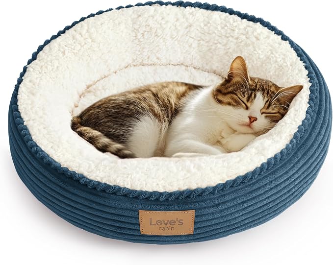 Love's cabin Round Donut Cat and Dog Cushion Bed, 20in Pet Bed for Cats or Small Dogs, Anti-Slip & Water-Resistant Bottom, Super Soft Durable Fabric Pet beds, Washable Luxury Bed Dusty Blue