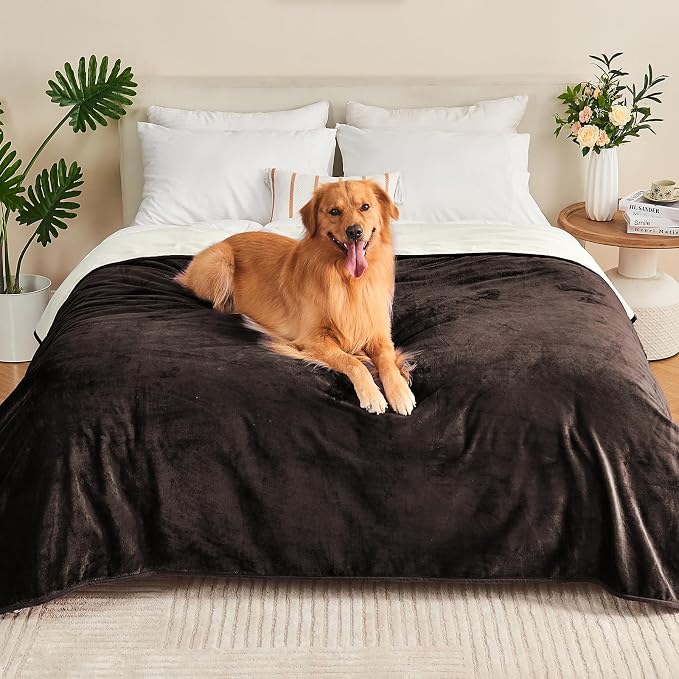Waterproof Blanket 60"x80" for Adults, Reversible Waterproof Bed Cover for Dogs Cats Pets, Soft Leakproof Blanket for Bed Couch Sofa Furniture Protector, Brown/Off White