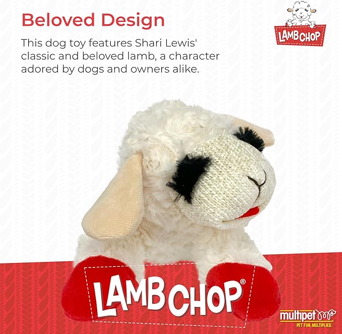 Multipet Lamb Chop Dog Plush Toy - Squeaky Toy for Small & Medium Dogs - Extra Soft Plush - Stuffed Animal for Cuddling & Playing (10", Cream, 5 Squeakers) (Pack of 2)