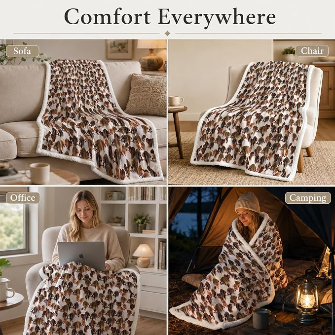 BlessLiving Papillon Brown Throw Blanket with Dense Dog Patterns Sherpa Fleece Blanket Couch Bed, Soft Cozy Warm Pet Blankets for Puppy Lovers Cute Animal Print Gift 50x60 Inches