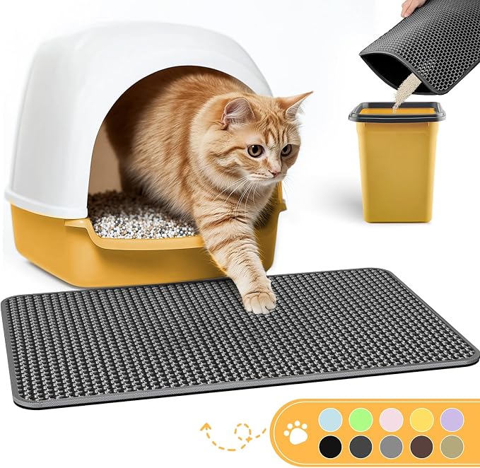 Powools Cat Litter Mat, 30 x 24 in, Waterproof, Non-Slip, Dark Grey | Litter Trapping Mat, Easy to Clean, Litter Box Mat, Urine-Proof, Cat Toilet Training Systems Accessories, Indoor Cats