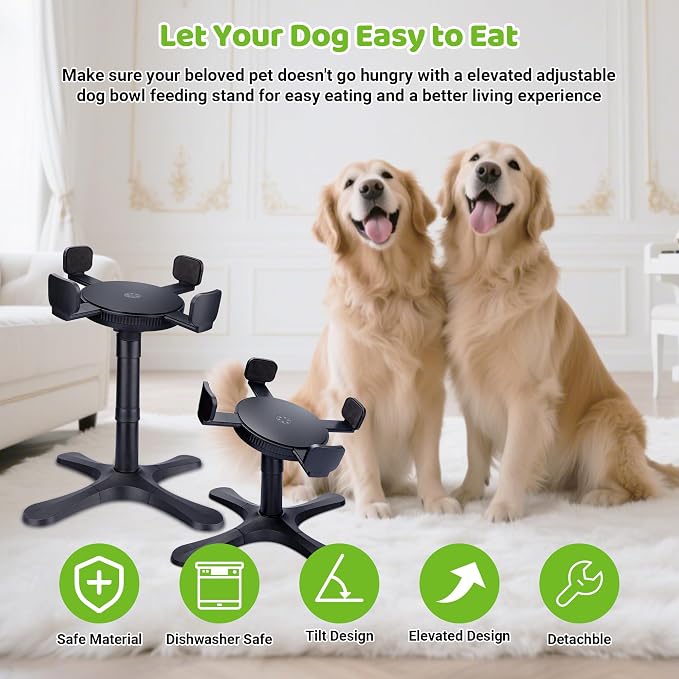 Dog Bowls Elevated Adjustable Stand, Raised Bowl with 3 Heights & Tilted Feeding Stand, Compatible with Various Bowls, for Medium & Large Breeds (2 Pack) Black