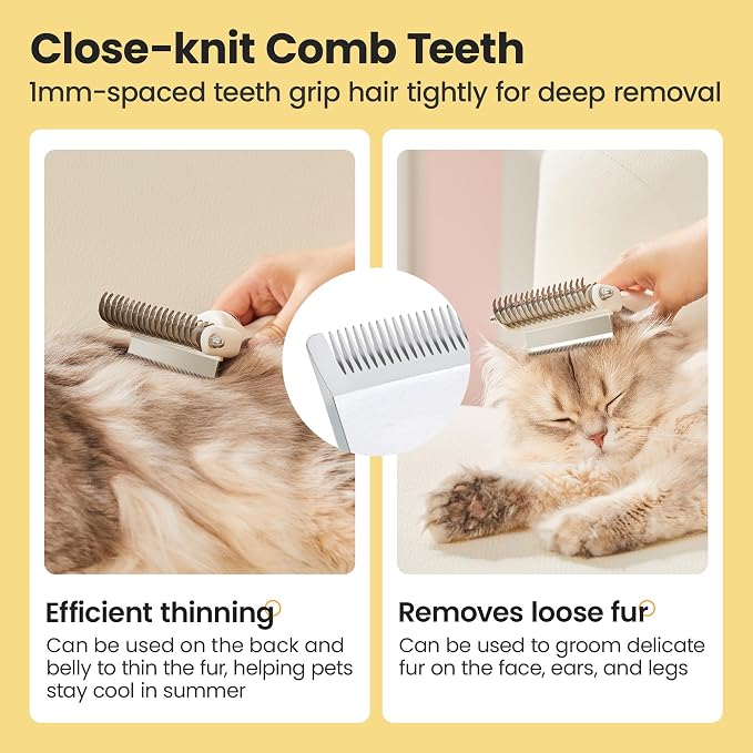 Potaroma Dog Cat Grooming Brush 2 Pack, Deshedding Rake & Slicker Comb | One Click Self Cleaning, Dematting & Undercoat Tool, Gentle Pins for Long or Short Haired Pets, Puppy to Large Breeds, Grey