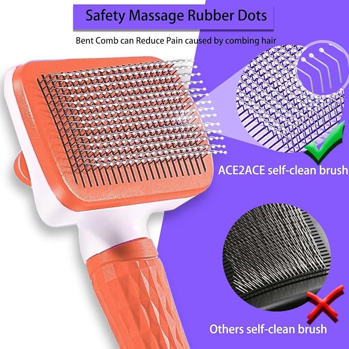 Self-Cleaning Slicker Brush, Dog Cat Bunny Pet Grooming Shedding Brush, Easy to Remove Loose Undercoat, Pet Massaging Tool Suitable for Pets with Long or Short Hair (Red)